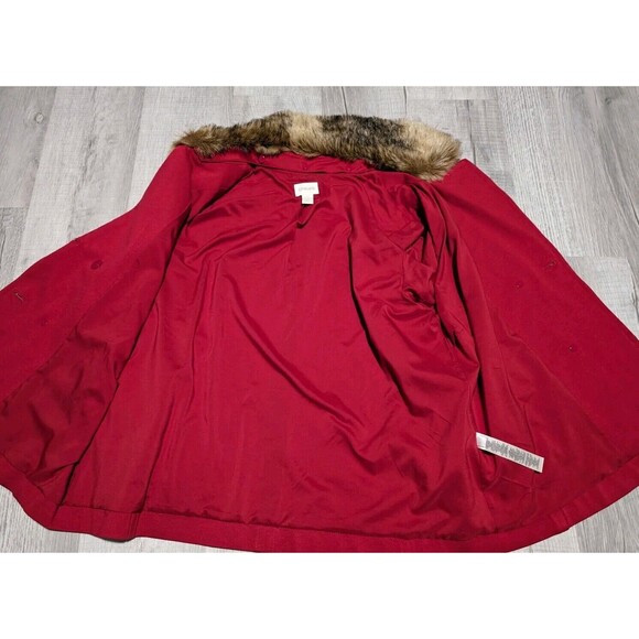 Chico’s Pea Coat Red Faux Fur Removable Collar Size 3 Large - Picture 4 of 13